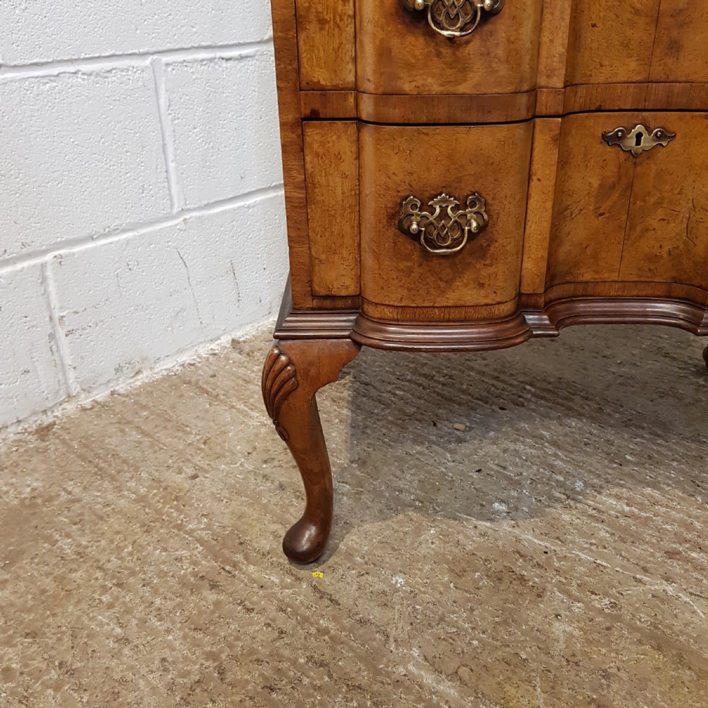 ANTIQUE BURR WALNUT SERPENTINE FRONT BUREAU C1920  View X