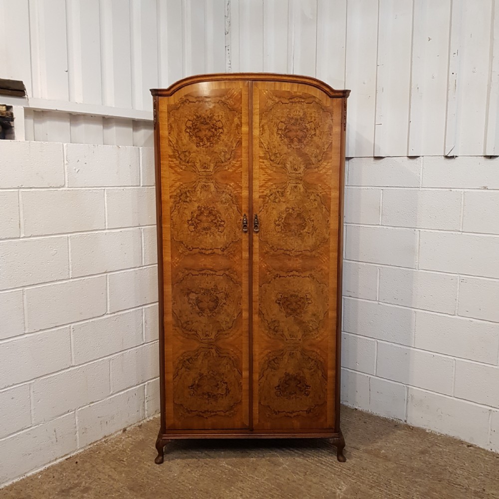 ANTIQUE BURR WALNUT NARROW FITTED WARDROBE C1920 View V
