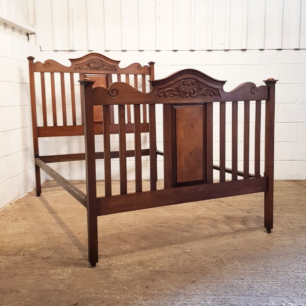 ANTIQUE ART NOUVEAU WALNUT DOUBLE BED C1890