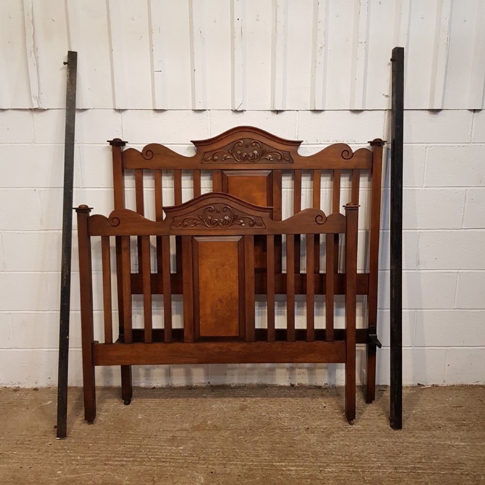 ANTIQUE ART NOUVEAU WALNUT DOUBLE BED C1890 View V