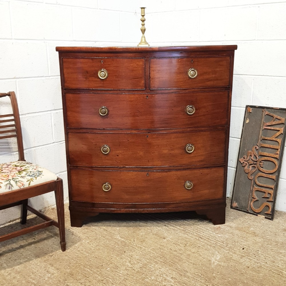 ANTIQUE REGENCY MAHOGANY BOW FRONT CHEST OF DRAWERS C1820