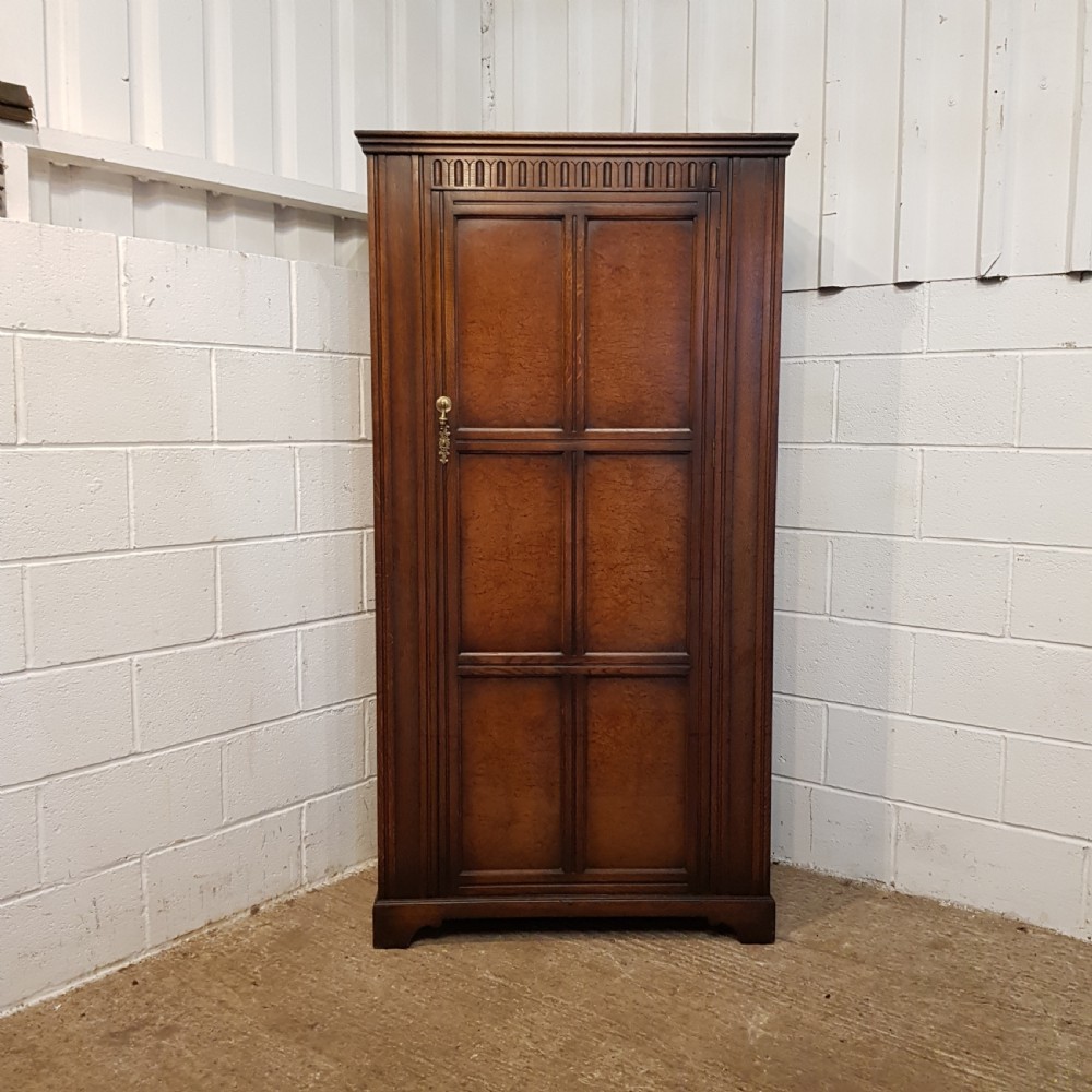 ANTIQUE OAK & BURR WALNUT SMALL LINEN FOLD SINGLE WARDROBE C1920 View IV