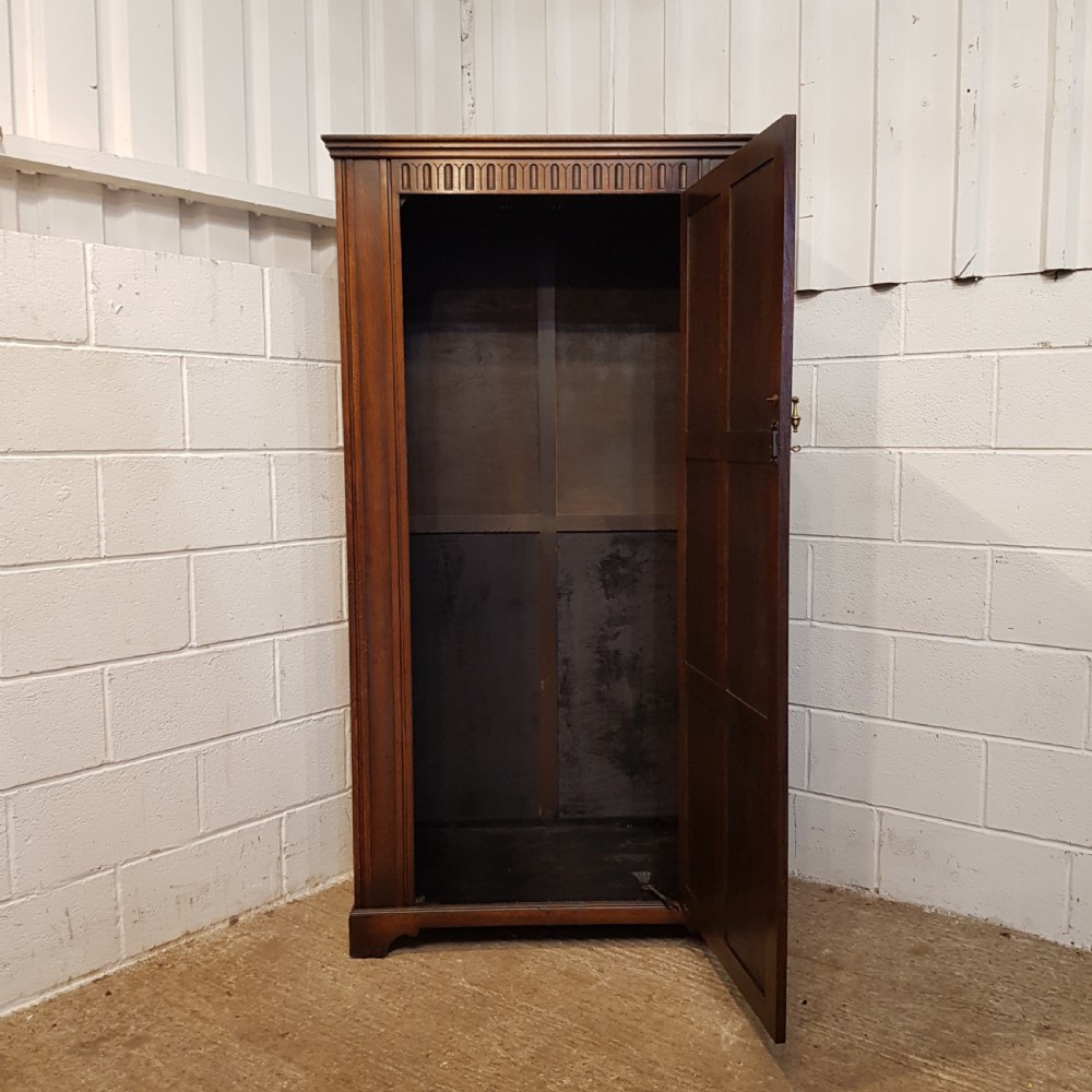 ANTIQUE OAK & BURR WALNUT SMALL LINEN FOLD SINGLE WARDROBE C1920 View VII