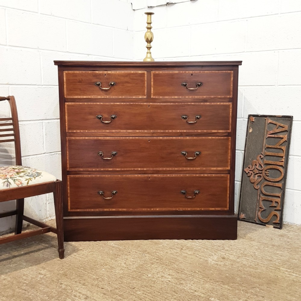 ANTIQUE EDWARDIAN INLAID MAHOGANY CHEST OF DRAWERS C1900