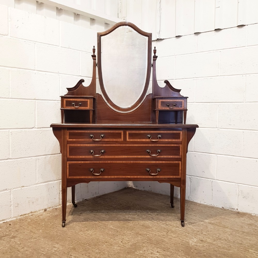 ANTIQUE EDWARDIAN INLAID MAHOGANY DRESSING TABLE C1900