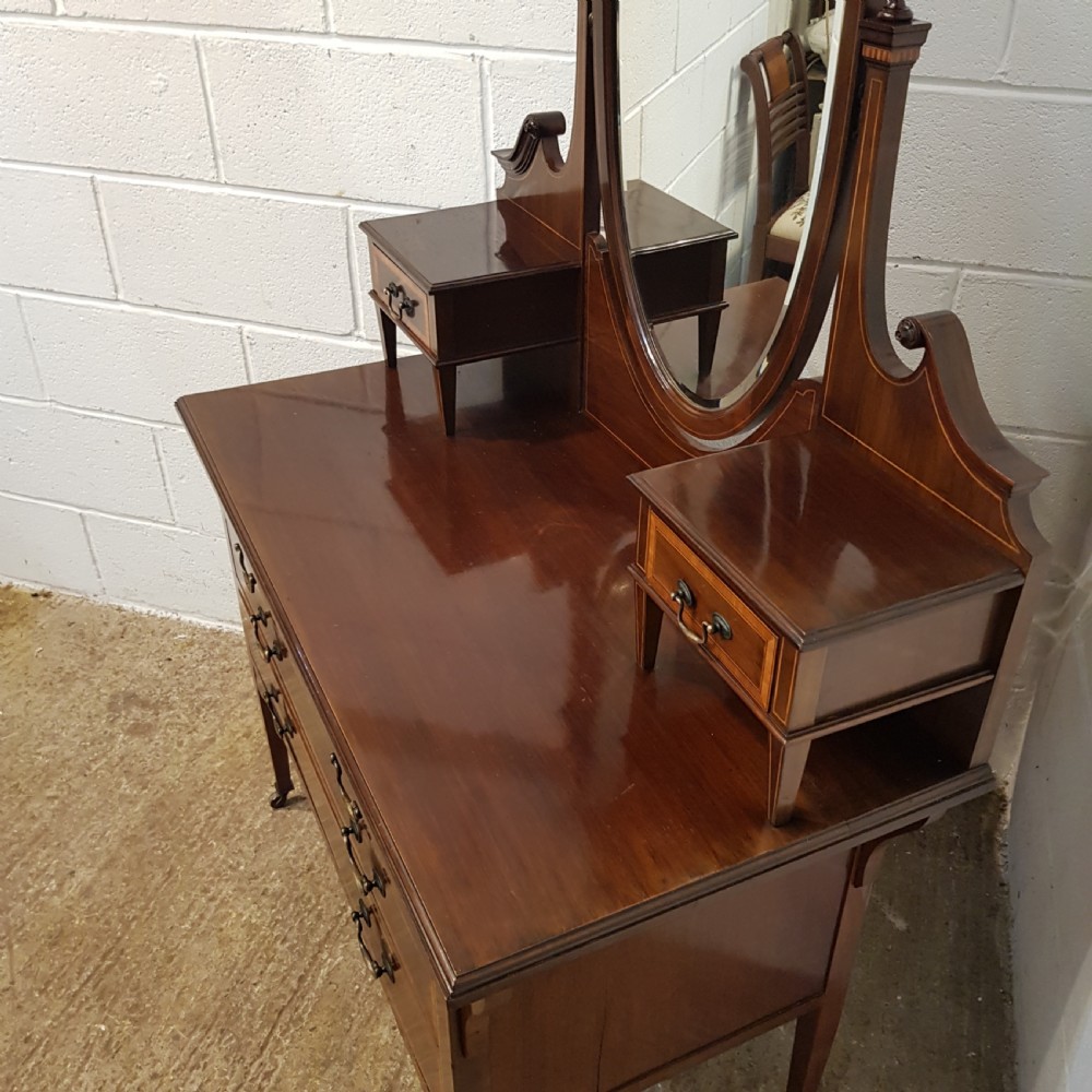ANTIQUE EDWARDIAN INLAID MAHOGANY DRESSING TABLE C1900 View II