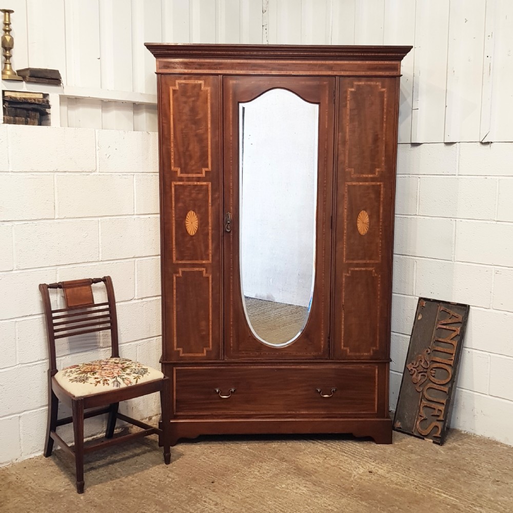 ANTIQUE EDWARDIAN INLAID MAJOGA Y WARDROBE C1900