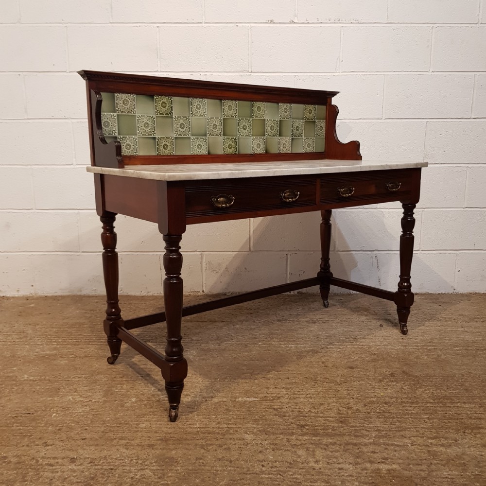 ANTIQUE ART NOUVEAU MAHOGANY & MARBLE TOP WASHSTAND BY JAZ SCHOOLBRED C1890 View IV
