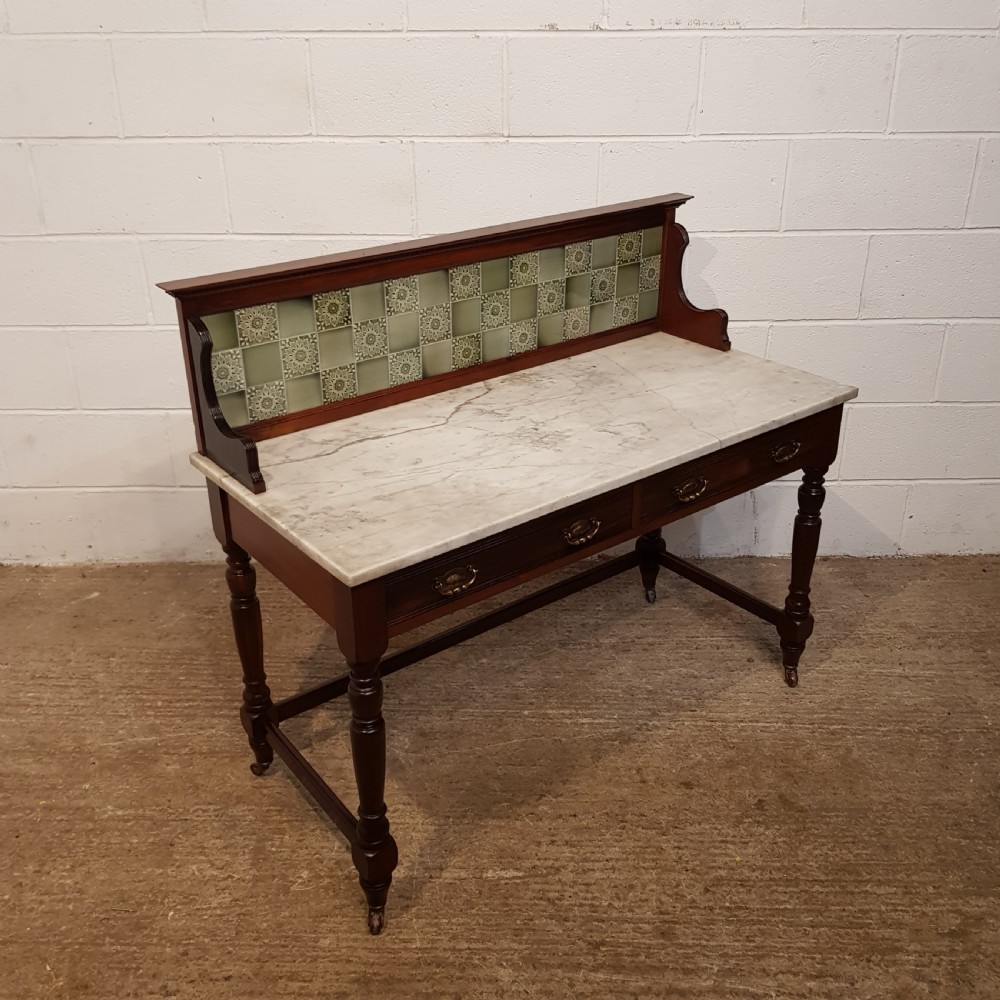 ANTIQUE ART NOUVEAU MAHOGANY & MARBLE TOP WASHSTAND BY JAZ SCHOOLBRED C1890 View VI