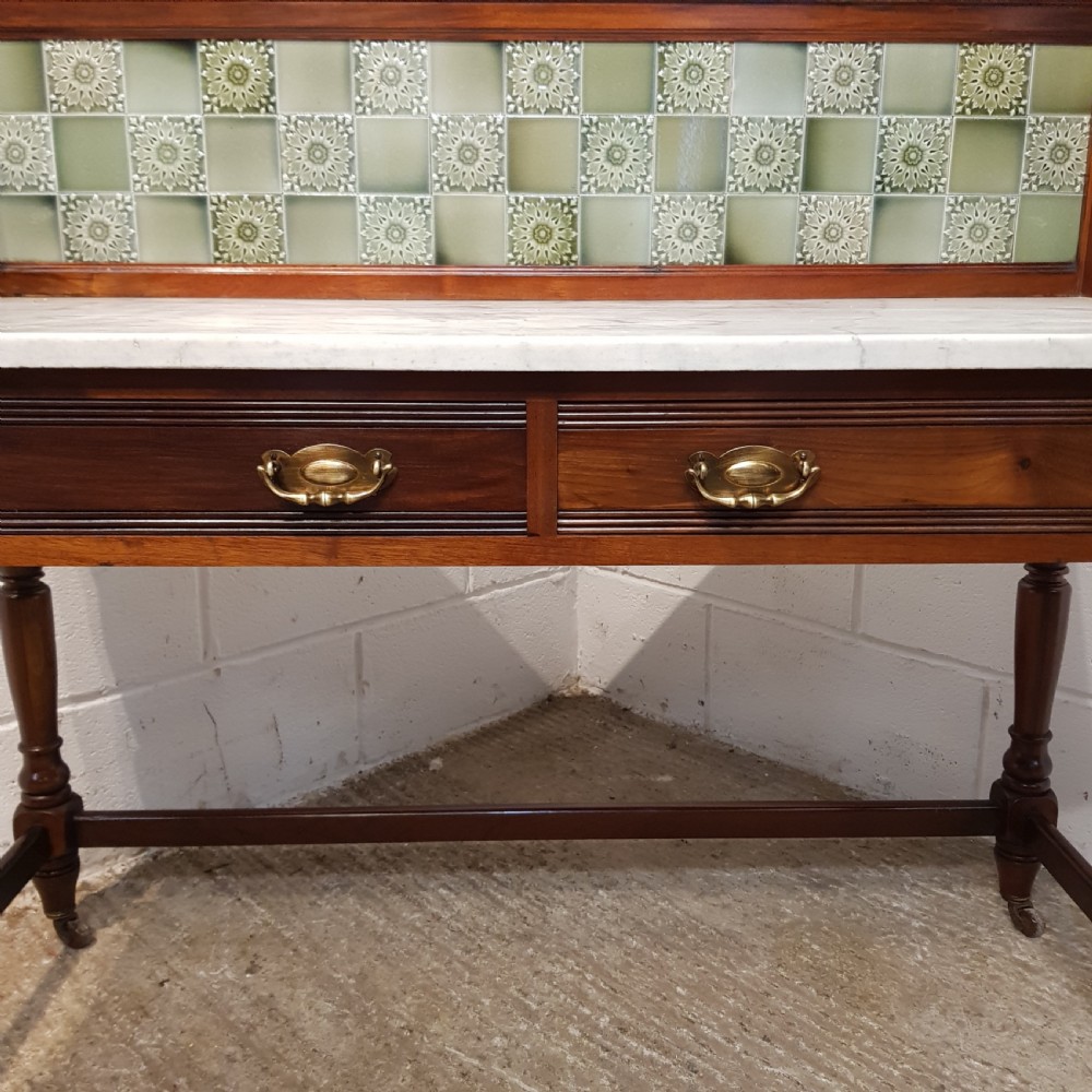 ANTIQUE ART NOUVEAU MAHOGANY & MARBLE TOP WASHSTAND BY JAZ SCHOOLBRED C1890 View VIII