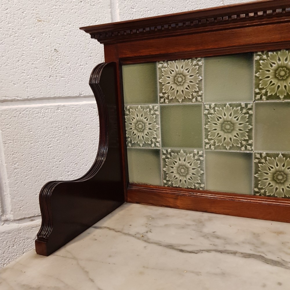 ANTIQUE ART NOUVEAU MAHOGANY & MARBLE TOP WASHSTAND BY JAZ SCHOOLBRED C1890 View IX