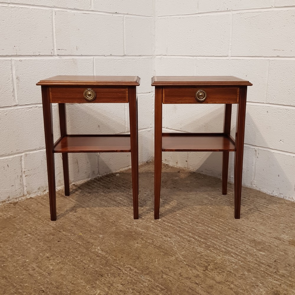 ANTIQUE PAIR EDWARDIAN MAHOGANY INLAID BEDSIDE TABLES C1900 View II