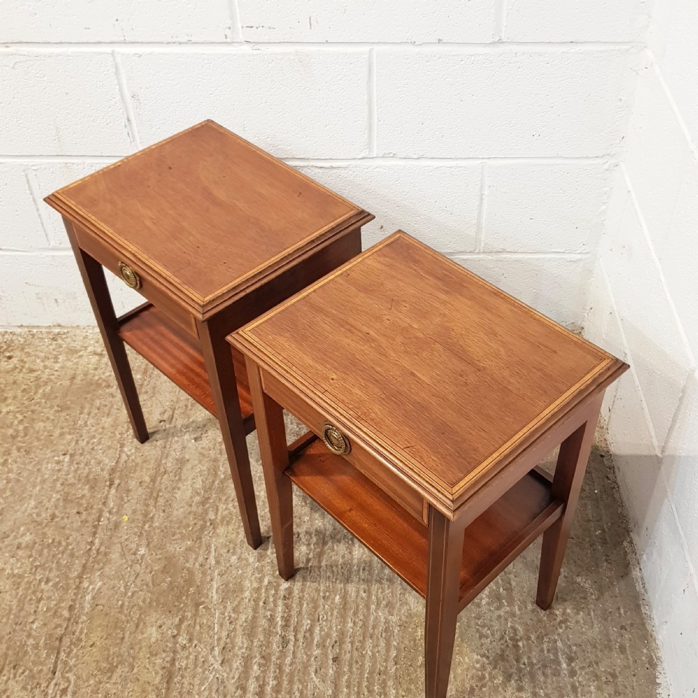 ANTIQUE PAIR EDWARDIAN MAHOGANY INLAID BEDSIDE TABLES C1900 View III