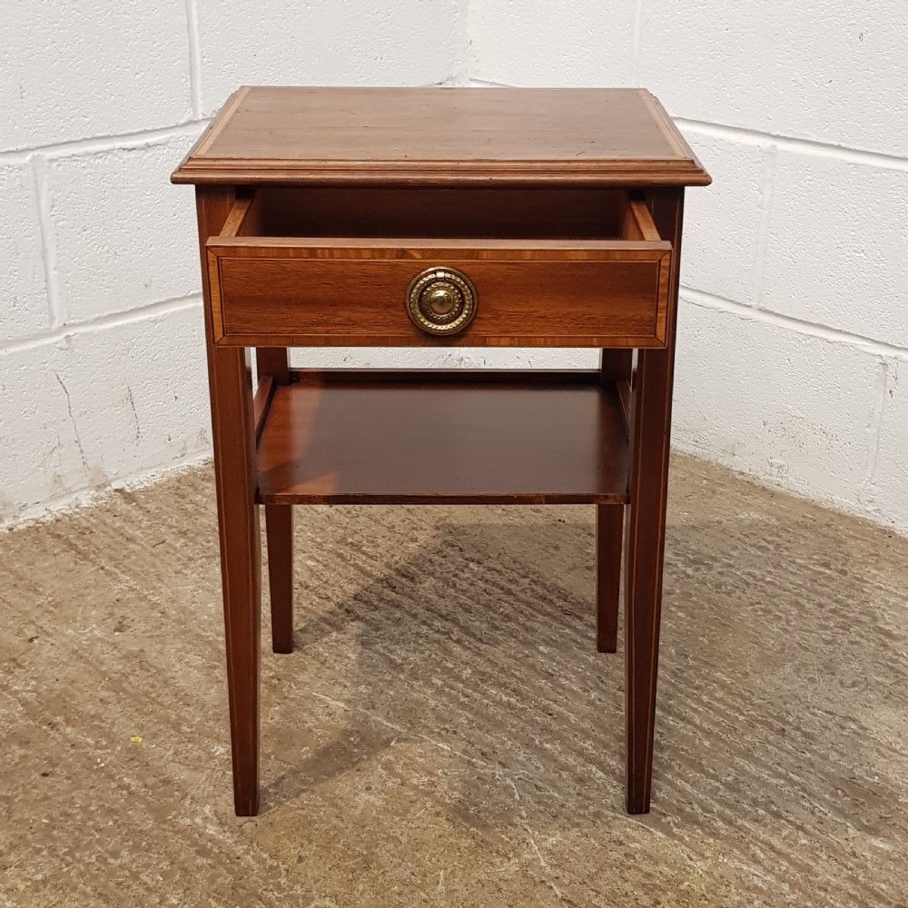 ANTIQUE PAIR EDWARDIAN MAHOGANY INLAID BEDSIDE TABLES C1900 View VI