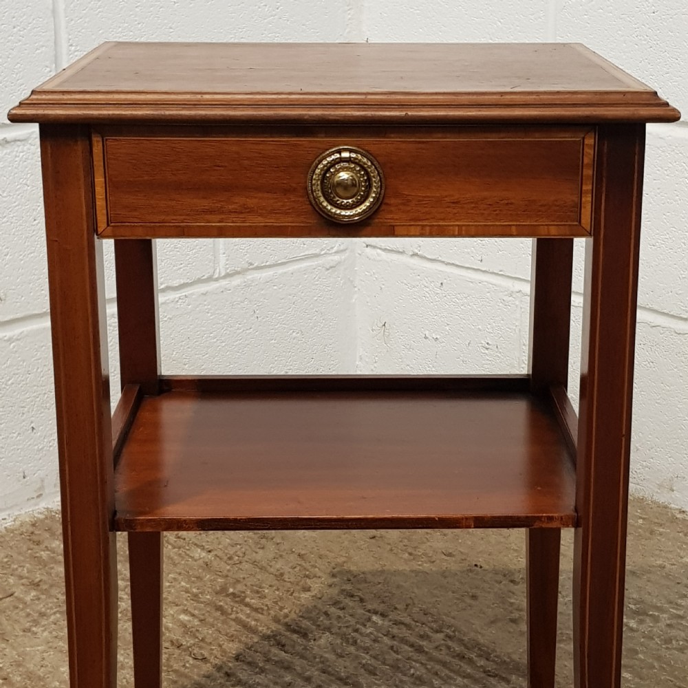 ANTIQUE PAIR EDWARDIAN MAHOGANY INLAID BEDSIDE TABLES C1900 View VII