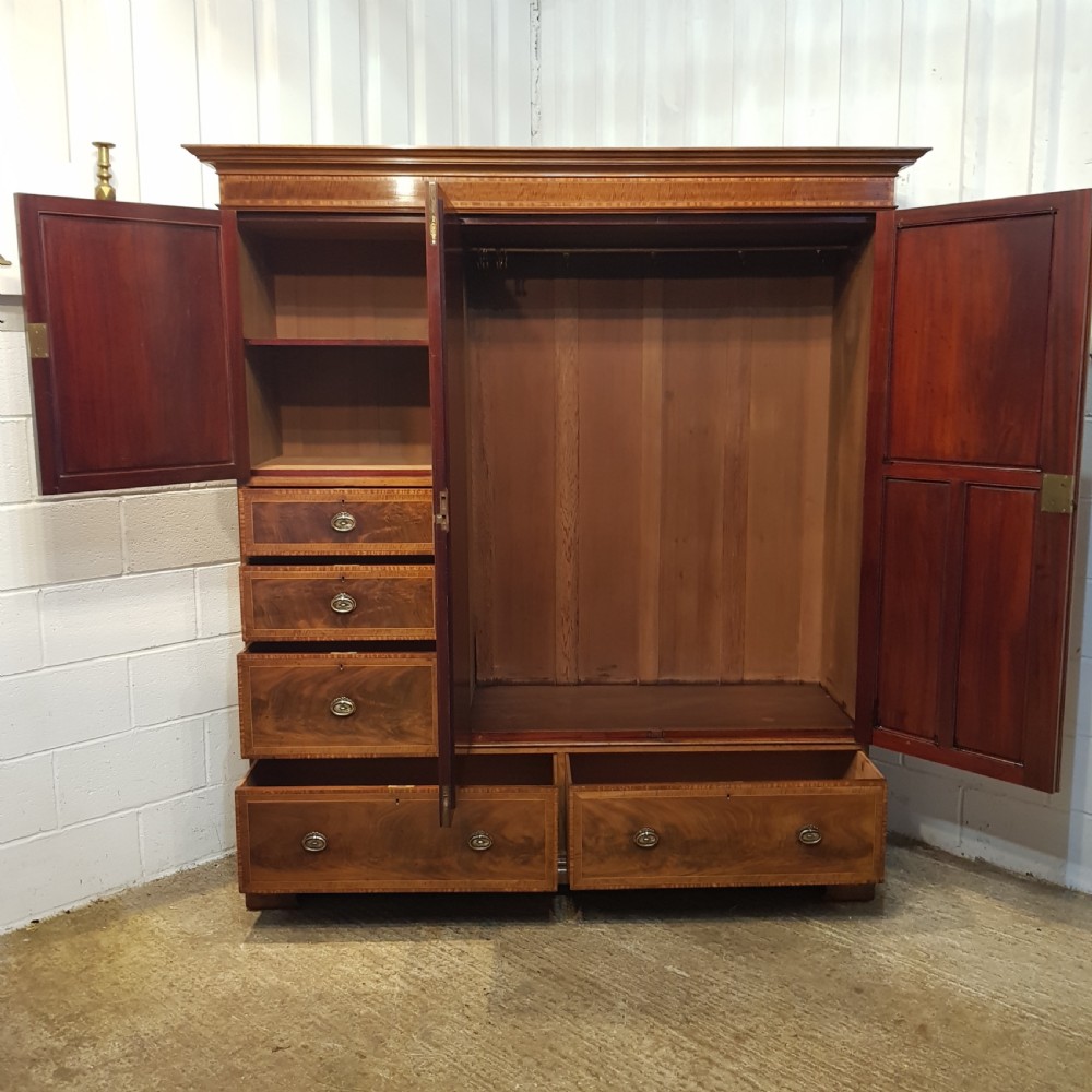 ANTIQUE LATE VICTORIAN INLAID MAHOGANY TRIPLE WARDROBE  c1890 View IV