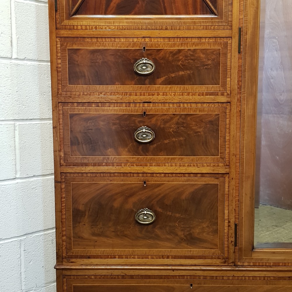 ANTIQUE LATE VICTORIAN INLAID MAHOGANY TRIPLE WARDROBE  c1890 View V