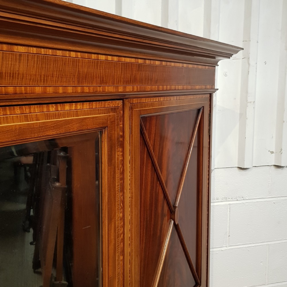 ANTIQUE LATE VICTORIAN INLAID MAHOGANY TRIPLE WARDROBE  c1890 View VII