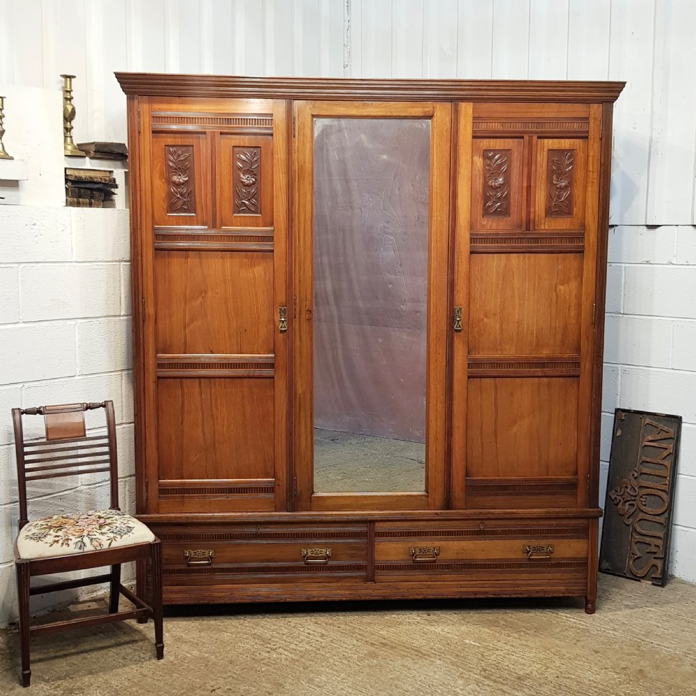 ANTIQUE LATE VICTORIAN WALNUT TRIPLE WARDROBE COMPACTUM  c1890