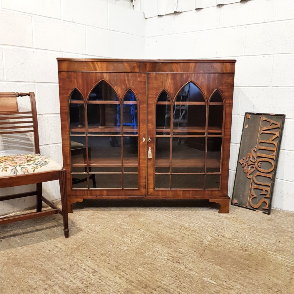 ANTIQUE EARLY VICTORIAN MAHOGANY GLAZD BOOKCASE C1850