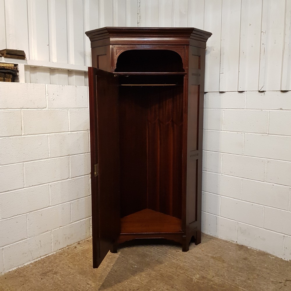 ANTIQUE PAIR ART NOUVEAU MAHOGANY CORNER WARDROBES C1890 View II