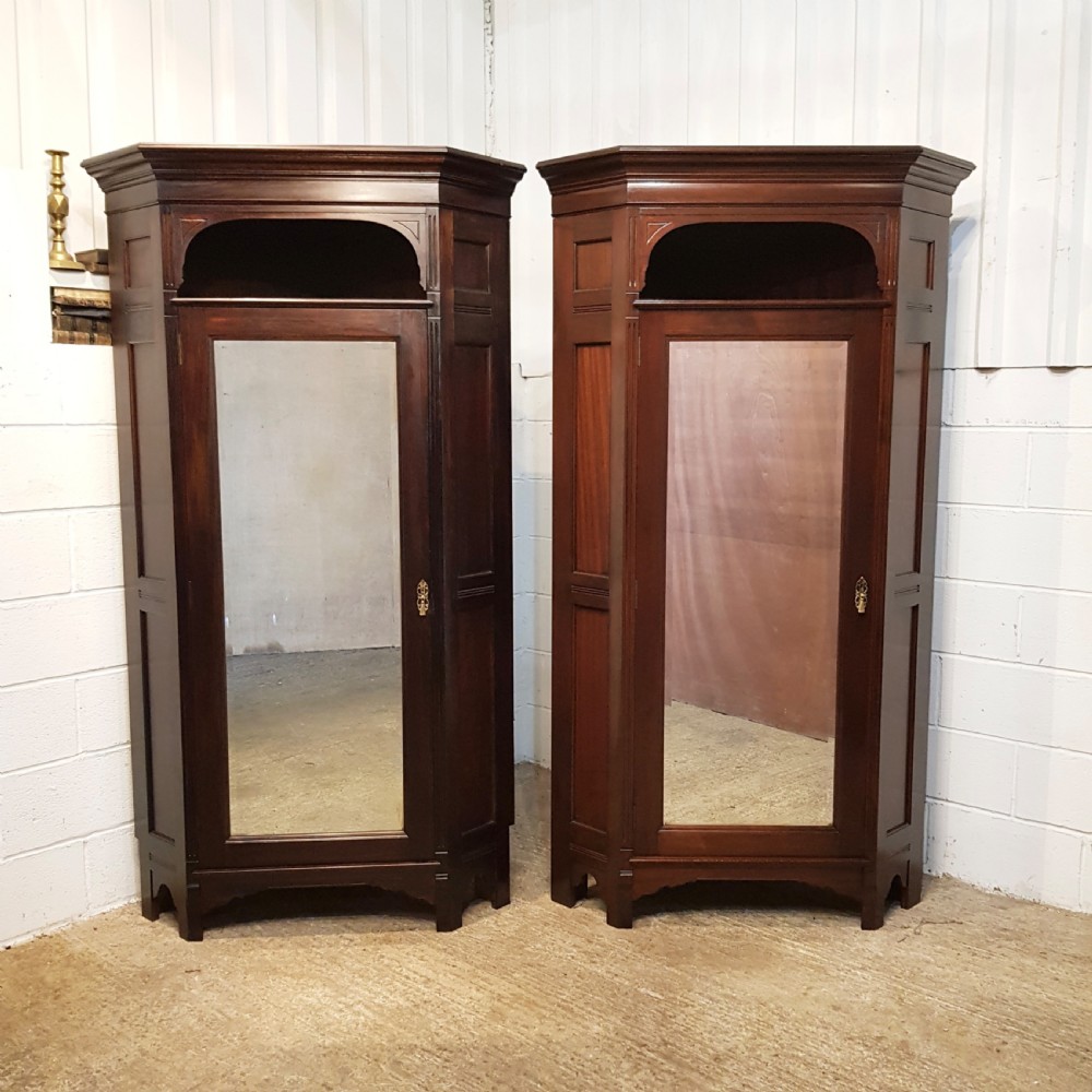 ANTIQUE PAIR ART NOUVEAU MAHOGANY CORNER WARDROBES C1890 View III