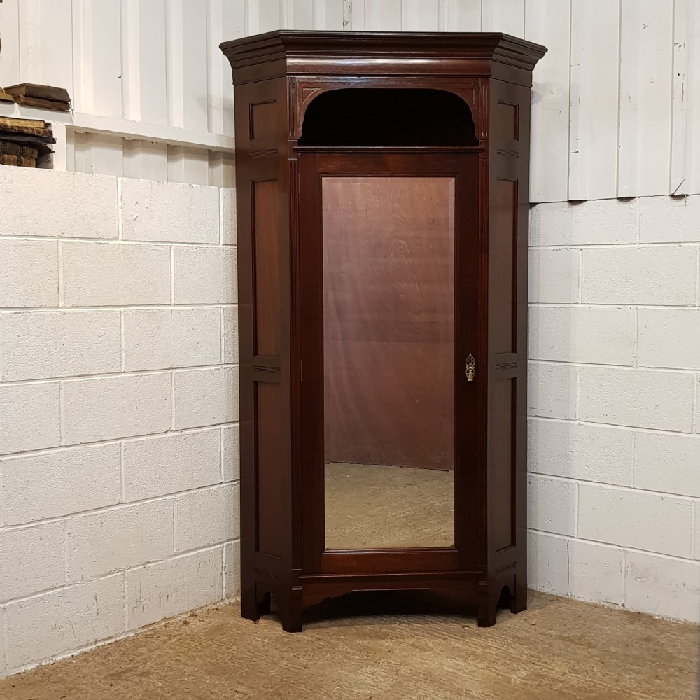 ANTIQUE PAIR ART NOUVEAU MAHOGANY CORNER WARDROBES C1890 View IV