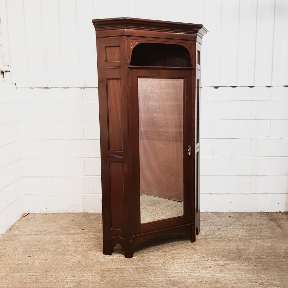 ANTIQUE PAIR ART NOUVEAU MAHOGANY CORNER WARDROBES C1890 View VI