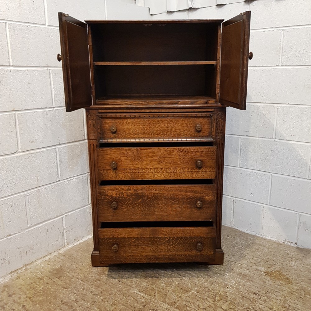ANTIQUE CARVED OAK TALLBOY C1920 View II