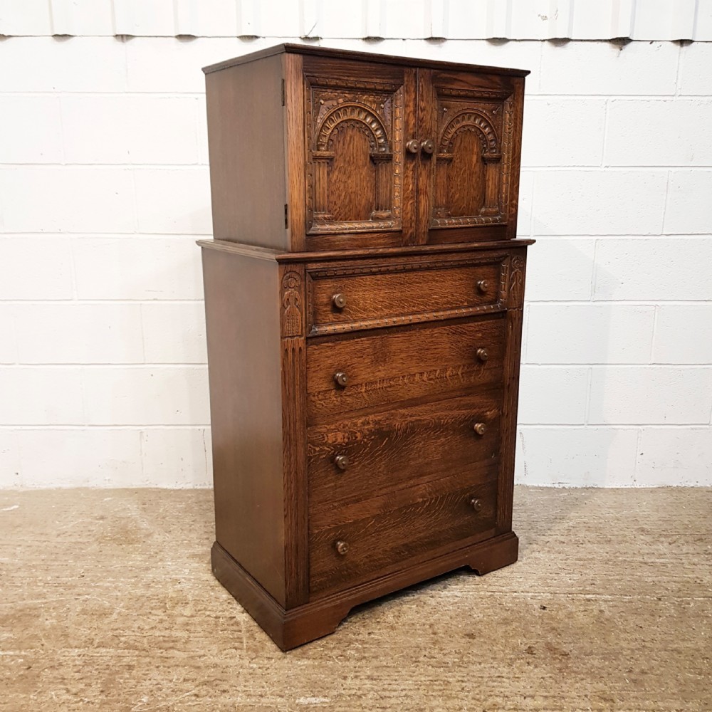 ANTIQUE CARVED OAK TALLBOY C1920 View IV