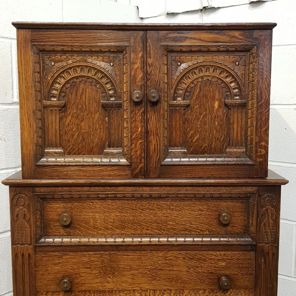 ANTIQUE CARVED OAK TALLBOY C1920 View V