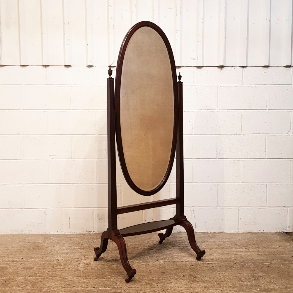 ANTIQUE EDWARDIAN MAHOGANY OVAL CHEVAL MIRROR C1900 View III