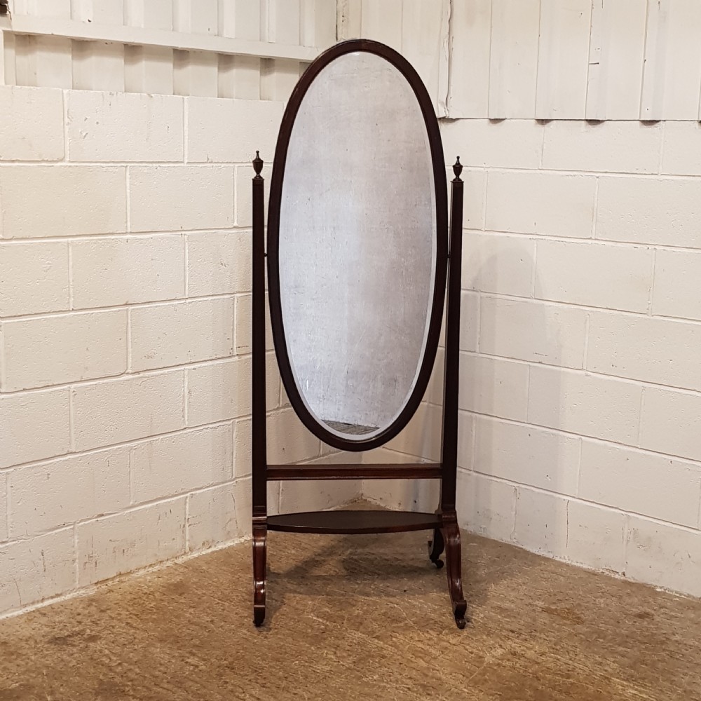 ANTIQUE EDWARDIAN MAHOGANY OVAL CHEVAL MIRROR C1900 View IV