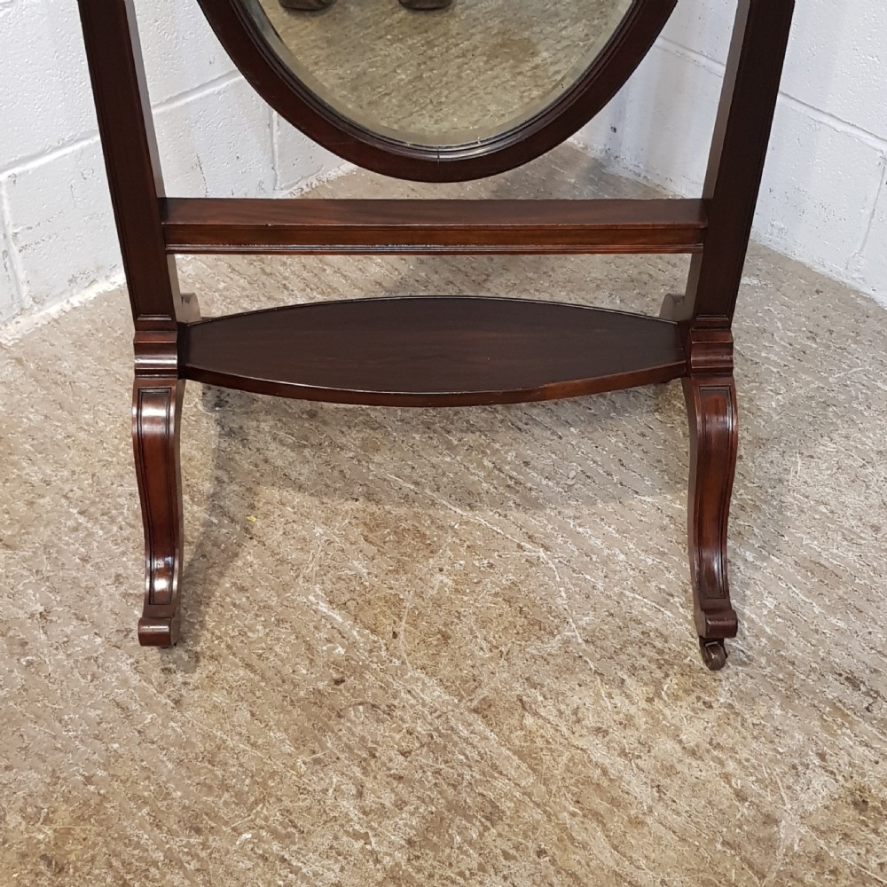 ANTIQUE EDWARDIAN MAHOGANY OVAL CHEVAL MIRROR C1900 View V