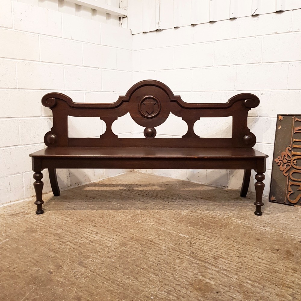 ANTIQUE VICTORIAN OAK HALL BENCH C1880