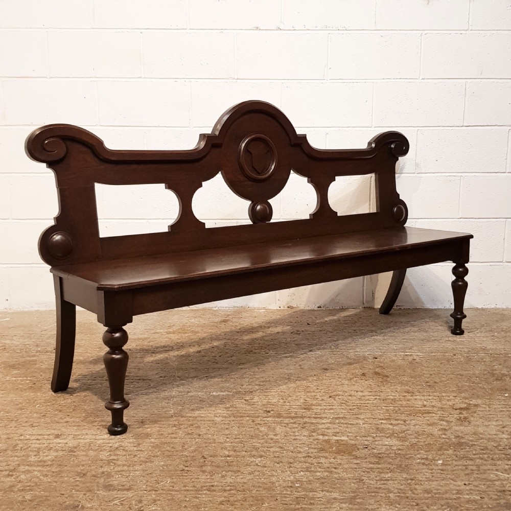 ANTIQUE VICTORIAN OAK HALL BENCH C1880 View III