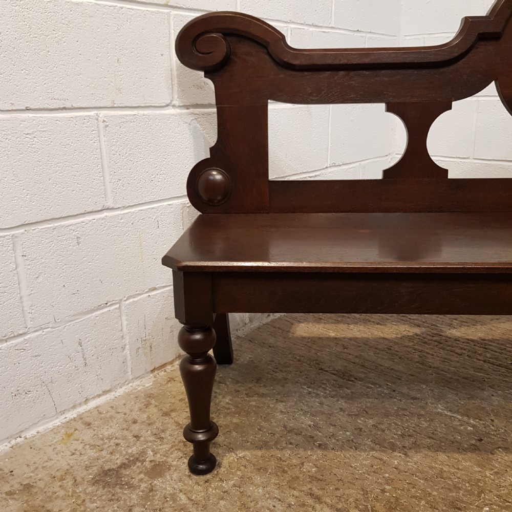 ANTIQUE VICTORIAN OAK HALL BENCH C1880 View IV
