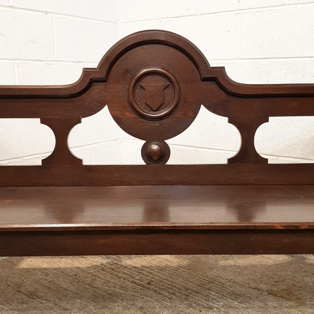 ANTIQUE VICTORIAN OAK HALL BENCH C1880 View V