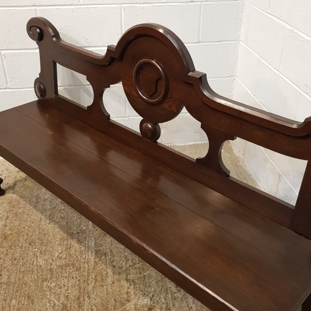 ANTIQUE VICTORIAN OAK HALL BENCH C1880 View VI