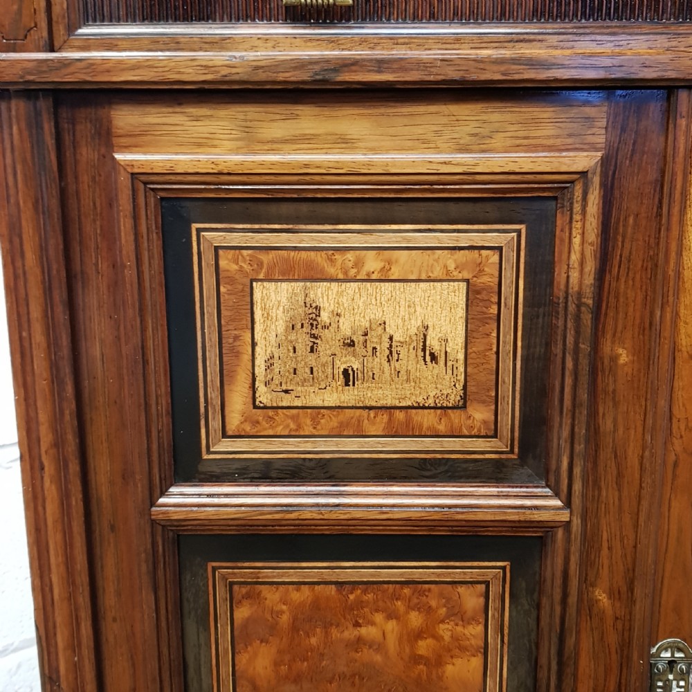 ANTIQUE LATE VICTORIAN ROSEWOOD BURR WALNUT & EBONY SIDE CABINET  C1890 View II