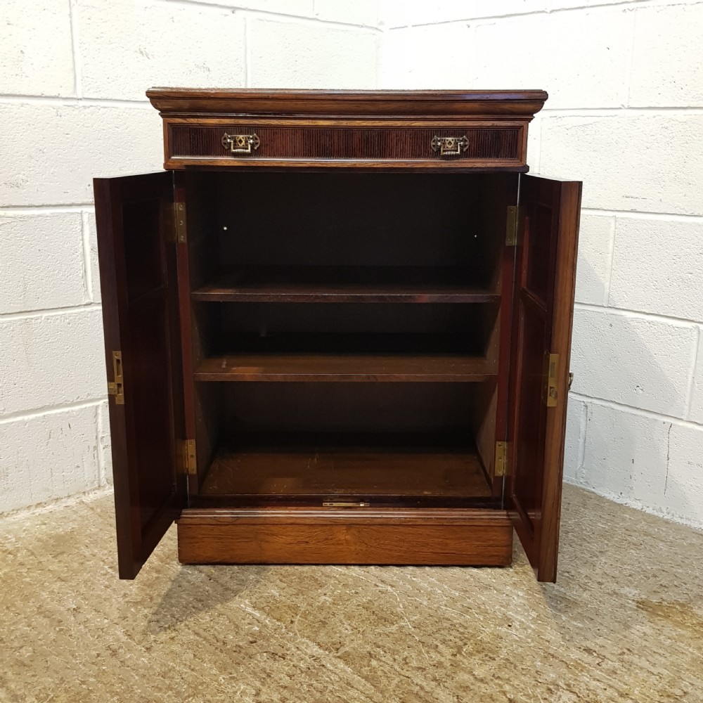 ANTIQUE LATE VICTORIAN ROSEWOOD BURR WALNUT & EBONY SIDE CABINET  C1890 View VII