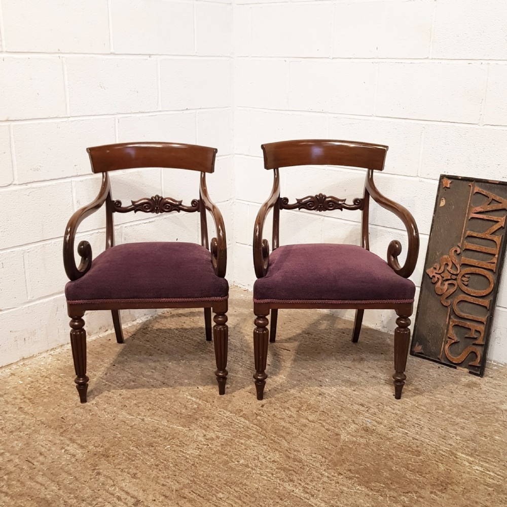 ANTIQUE PAIR WILLIAM 1V MAHOGANY ELBOW CHAIRS C1830