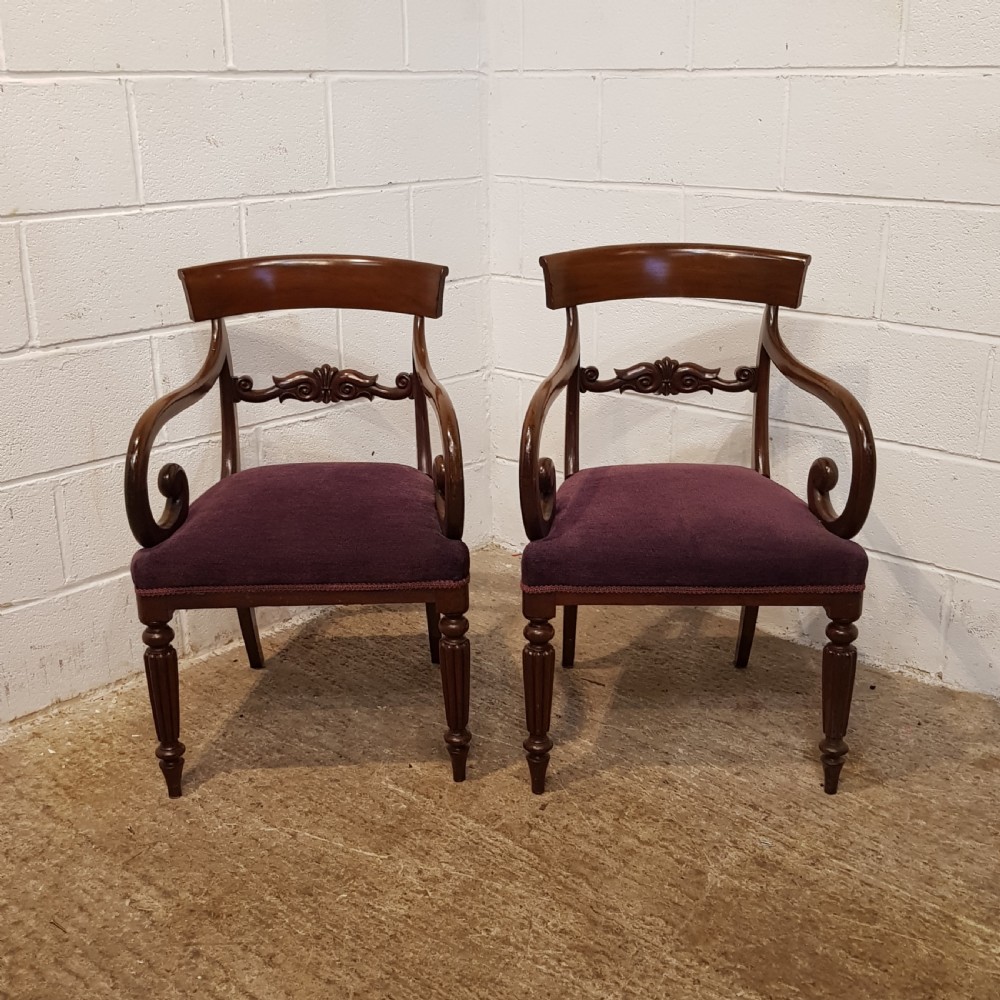 ANTIQUE PAIR WILLIAM 1V MAHOGANY ELBOW CHAIRS C1830 View IX