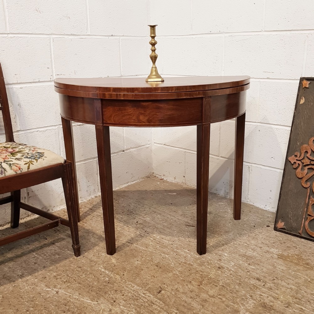 ANTIQUE REGENCY MAHOGANY DEMI LUNE FOLD OVER TABLE C1900