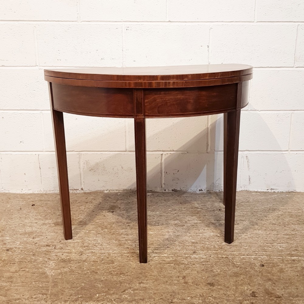 ANTIQUE REGENCY MAHOGANY DEMI LUNE FOLD OVER TABLE C1900 View V