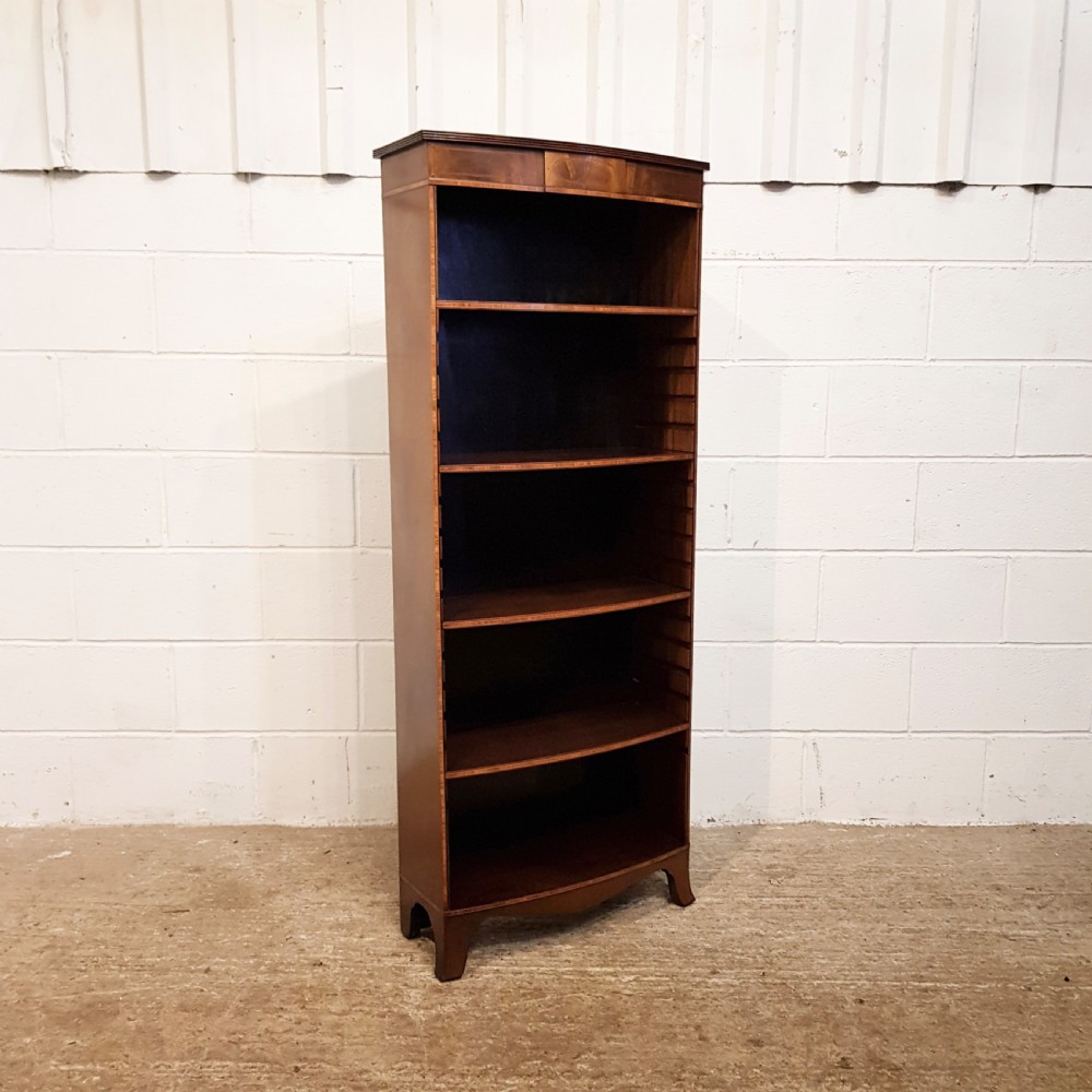 ANTIQUE TALL MAHOGANY BOW FRONT OPEN BOOKCASE C1920 View II
