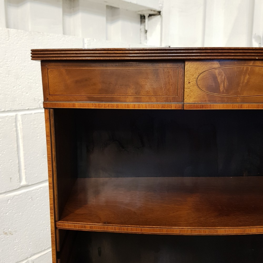 ANTIQUE TALL MAHOGANY BOW FRONT OPEN BOOKCASE C1920 View VI