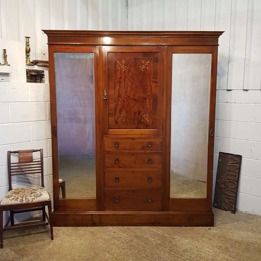 ANTIQUE EDWARDIAN INLAID MAHOGANY WARDROBE COMPACTUM C1900