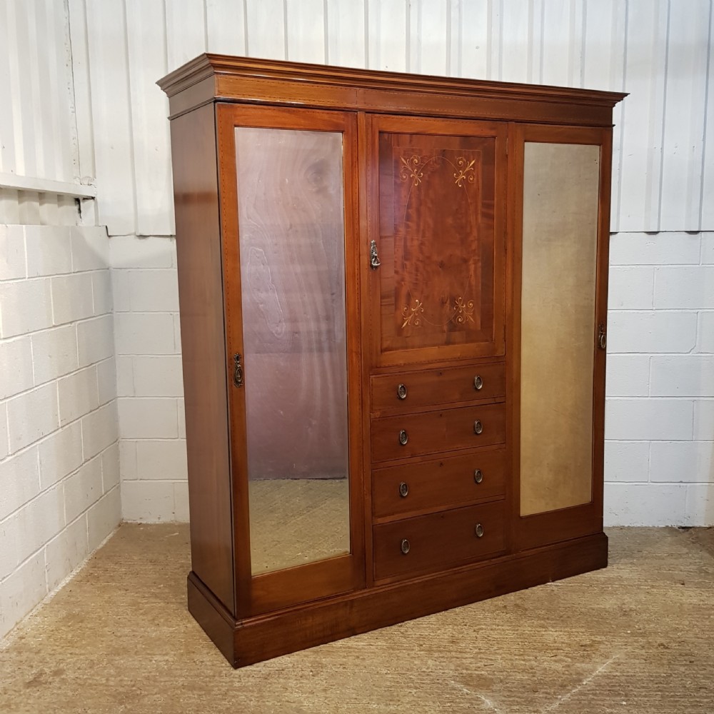 ANTIQUE EDWARDIAN INLAID MAHOGANY WARDROBE COMPACTUM C1900 View III