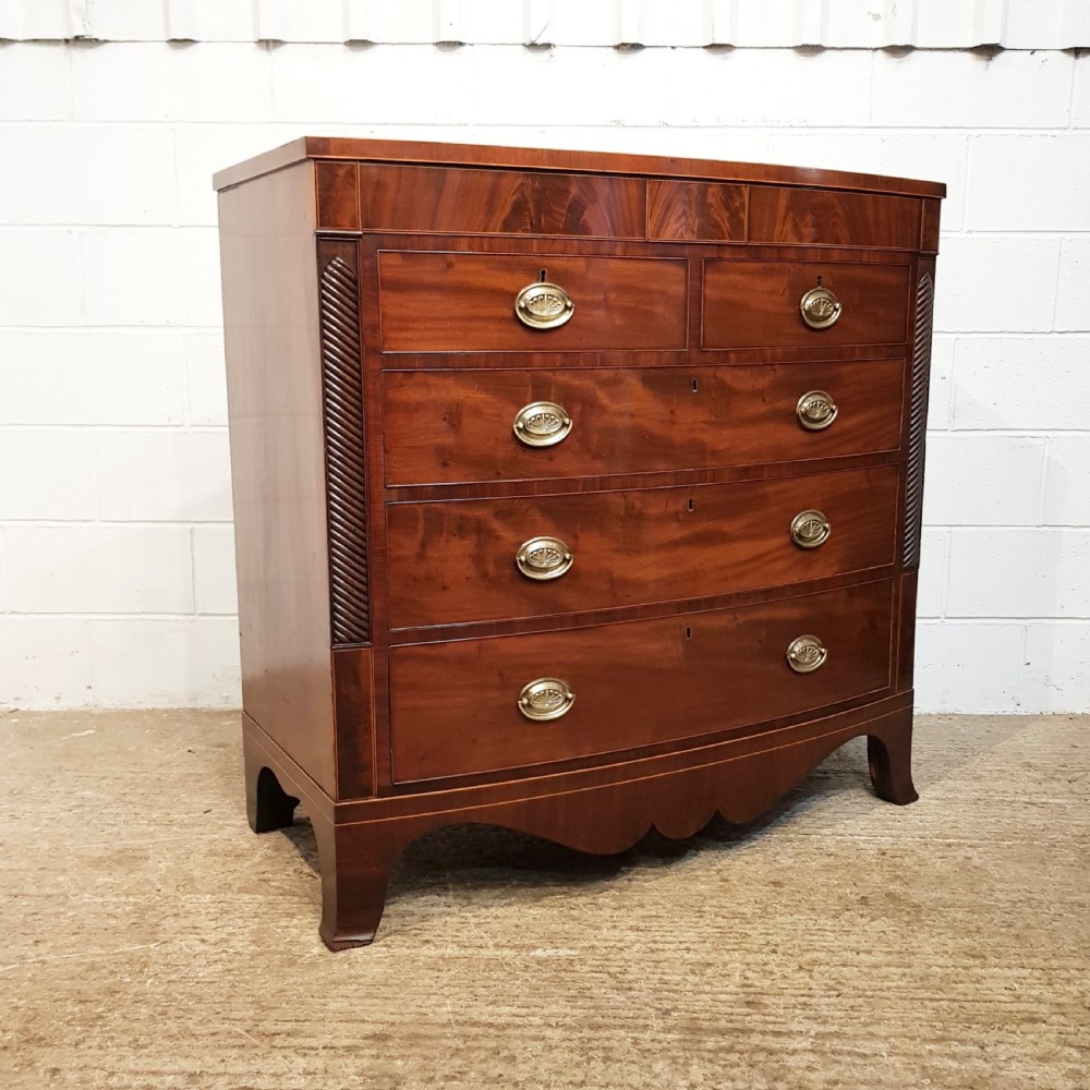 ANTIQUE REGENCY MAHOGANY BOW FRONTED CHEST OF DRAWERS C1820 View III